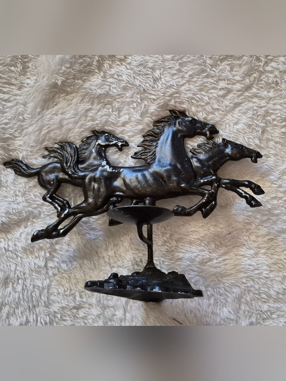 Black Cast Iron Galloping Horses Decorative Sculpture - Brand Unknown